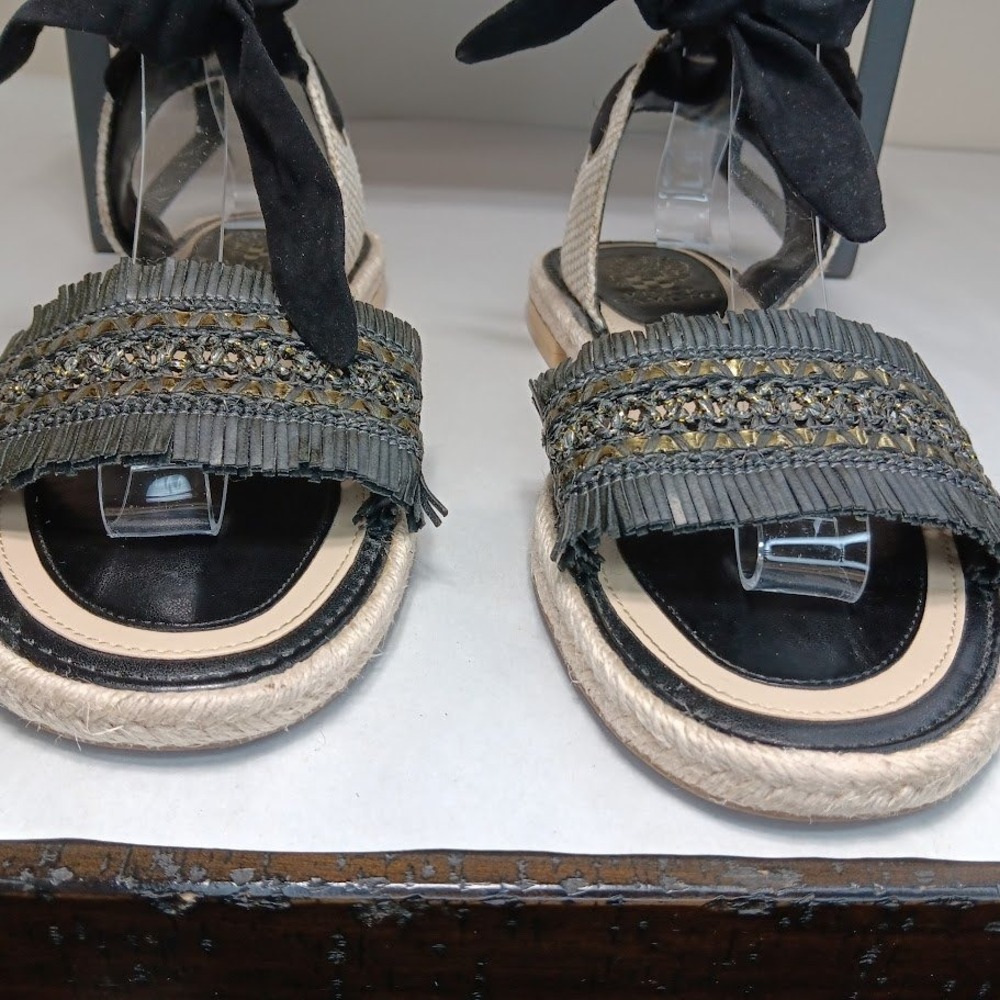 Vince Camuto Kimano Sandals Women 9.5 Black Gold Ankle Tie - Picture 4 of 10